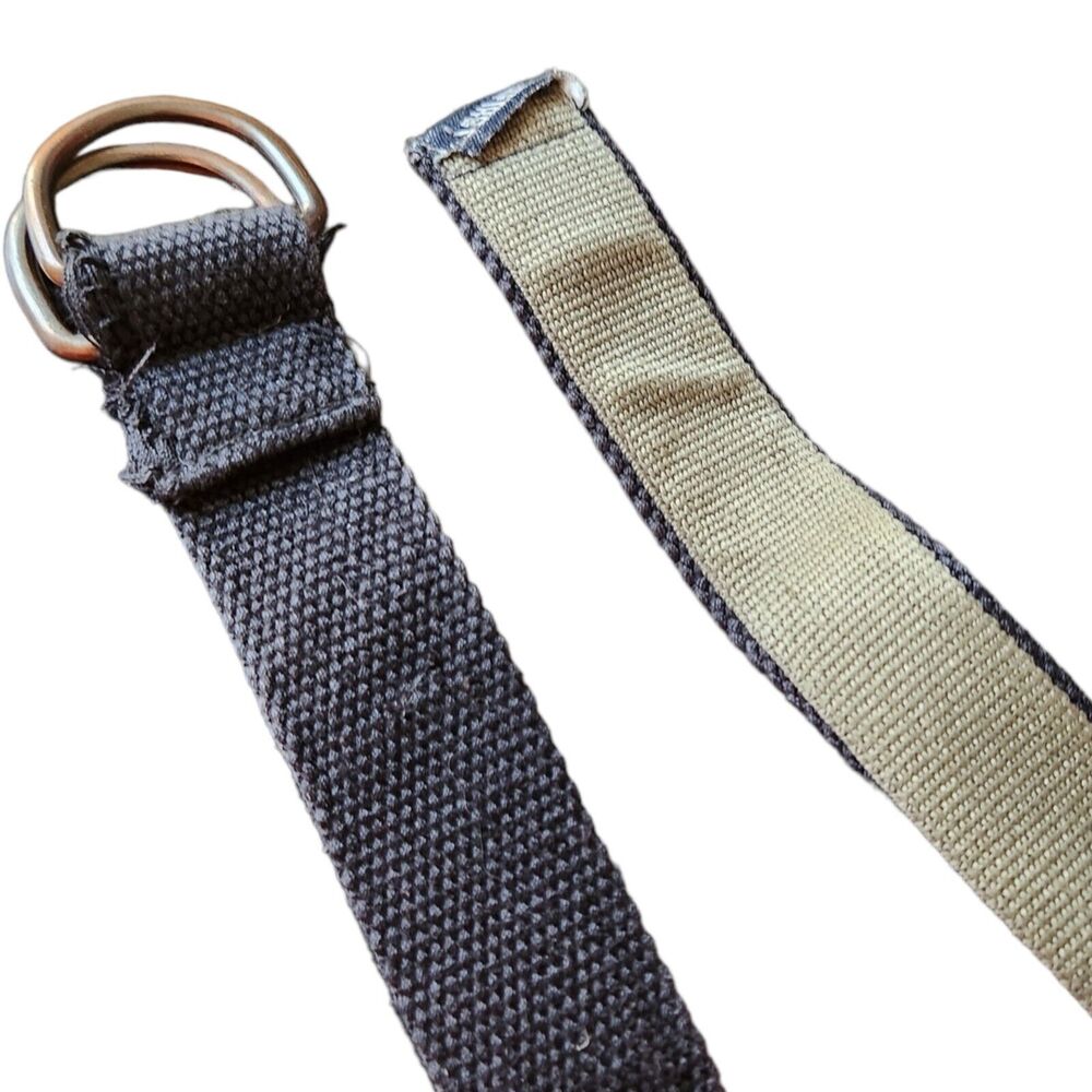 Vintage Black Tan Fabric D Ring men's skinny belt S M L 40" military tactical - Picture 5 of 7